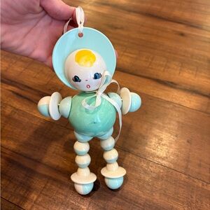 Vintage Antique Celluloid Baby Crib Nursery Toy Blue Cream